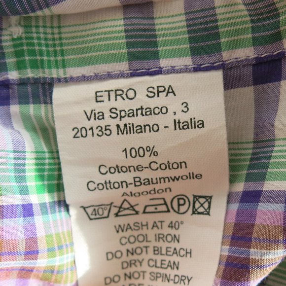 Etro Milano Tartan Plaid Check Button Down Long Sleeve Dress Shirt - Size Small - Picture 8 of 8